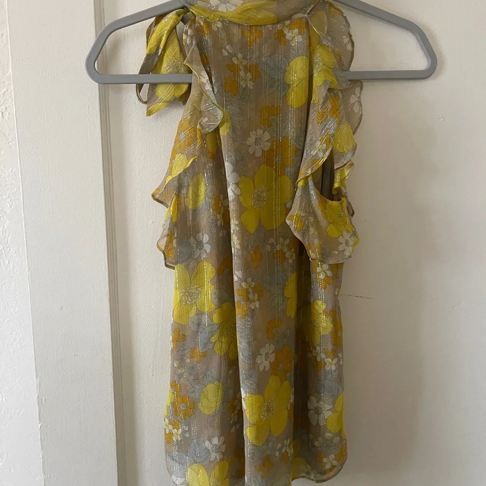 Veronica Beard Dali Silk Halter Top Yellow Floral Pyrex Threading Size 6 - Picture 12 of 15
